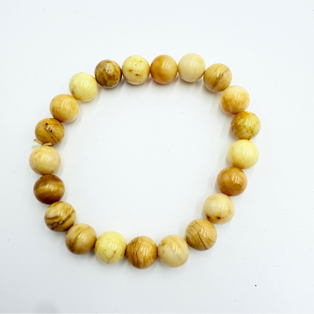Yellow Serpentine Beaded Bracelet Natural Stone Stretch Bracelet - Picture 5 of 6